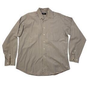 Hugo Boss Shirt Mens 16 Wisteria Tan Cotton Striped Button Up Long Sleeve Pocket